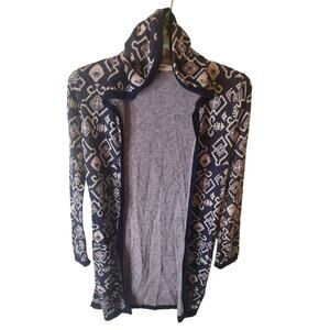 Cotton Emporium Tribal Print Hooded Cardigan, Small